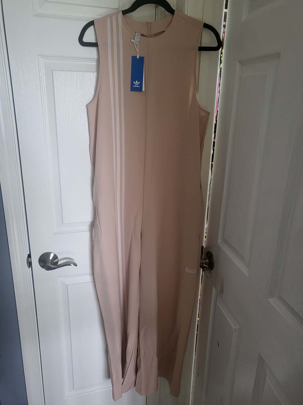 adidas Nude Sleeveless Wide-Leg Jumpsuit with Stripes